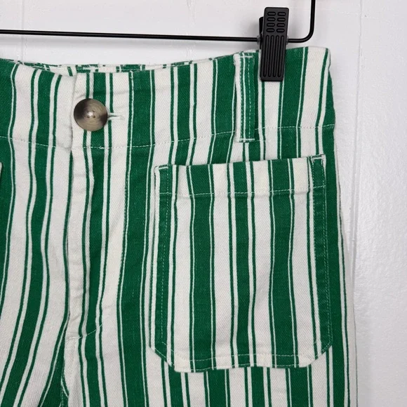 Maeve Anthro The Colette Full Length Pants Green White Stripe Linen Blend 26P - Picture 4 of 10